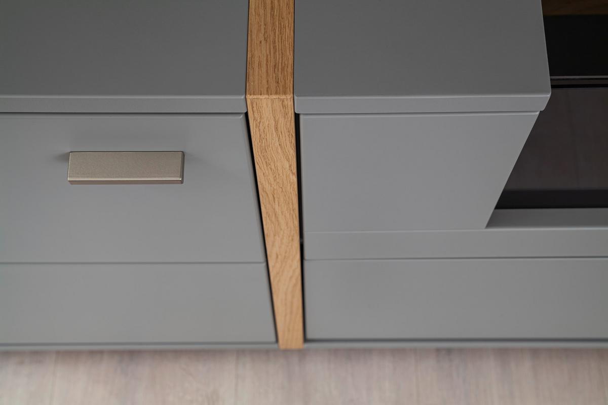Lowboard Sevilla B: 216 cm Grau/Eiche Dekor - Eichefarben/Grau, Design, Glas/Holzwerkstoff (216/62/50cm) - MID.YOU