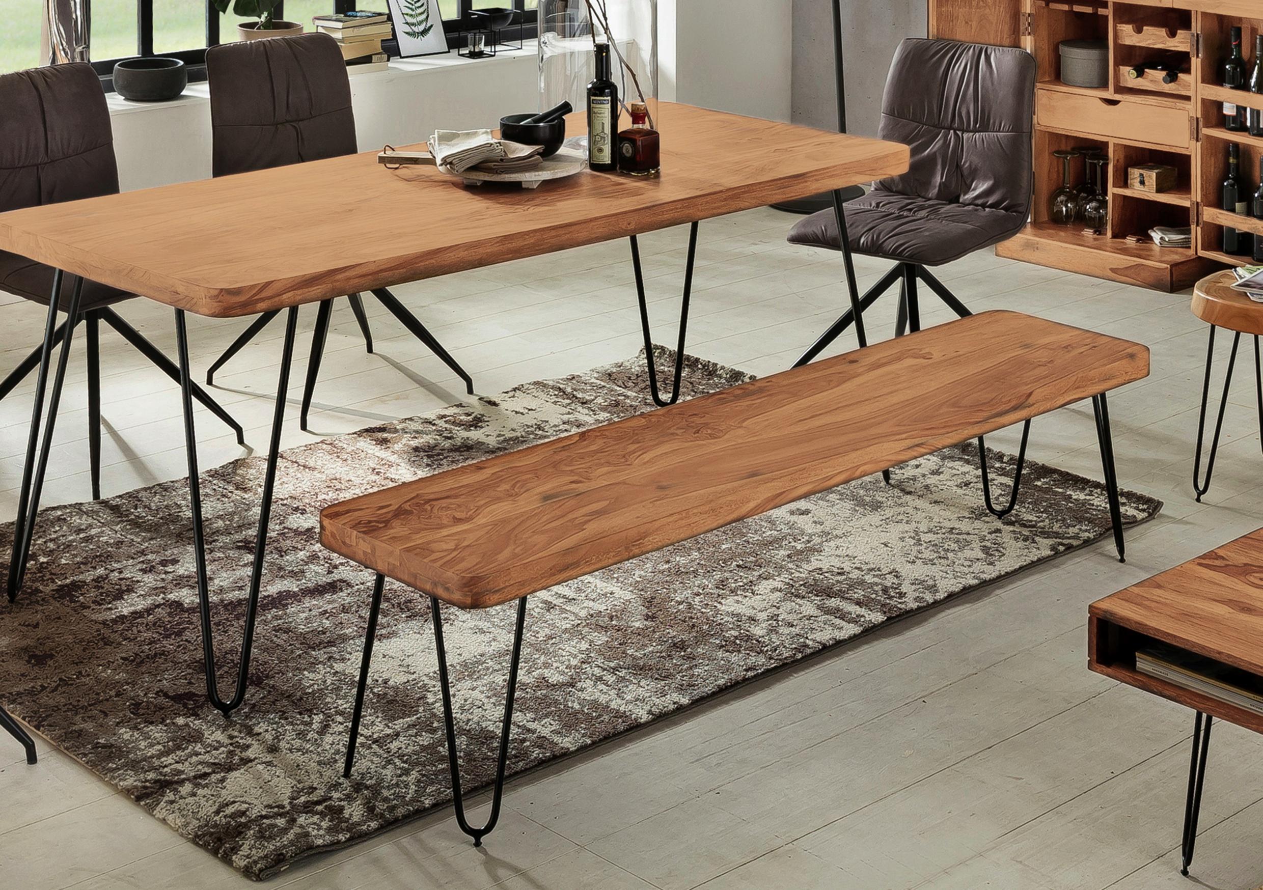 Sitzbank Echtholz Akazie / Metall Schwarz Bagli B: 160 cm - Schwarz/Akaziefarben, MODERN, Holz (160/45/40cm) - MID.YOU