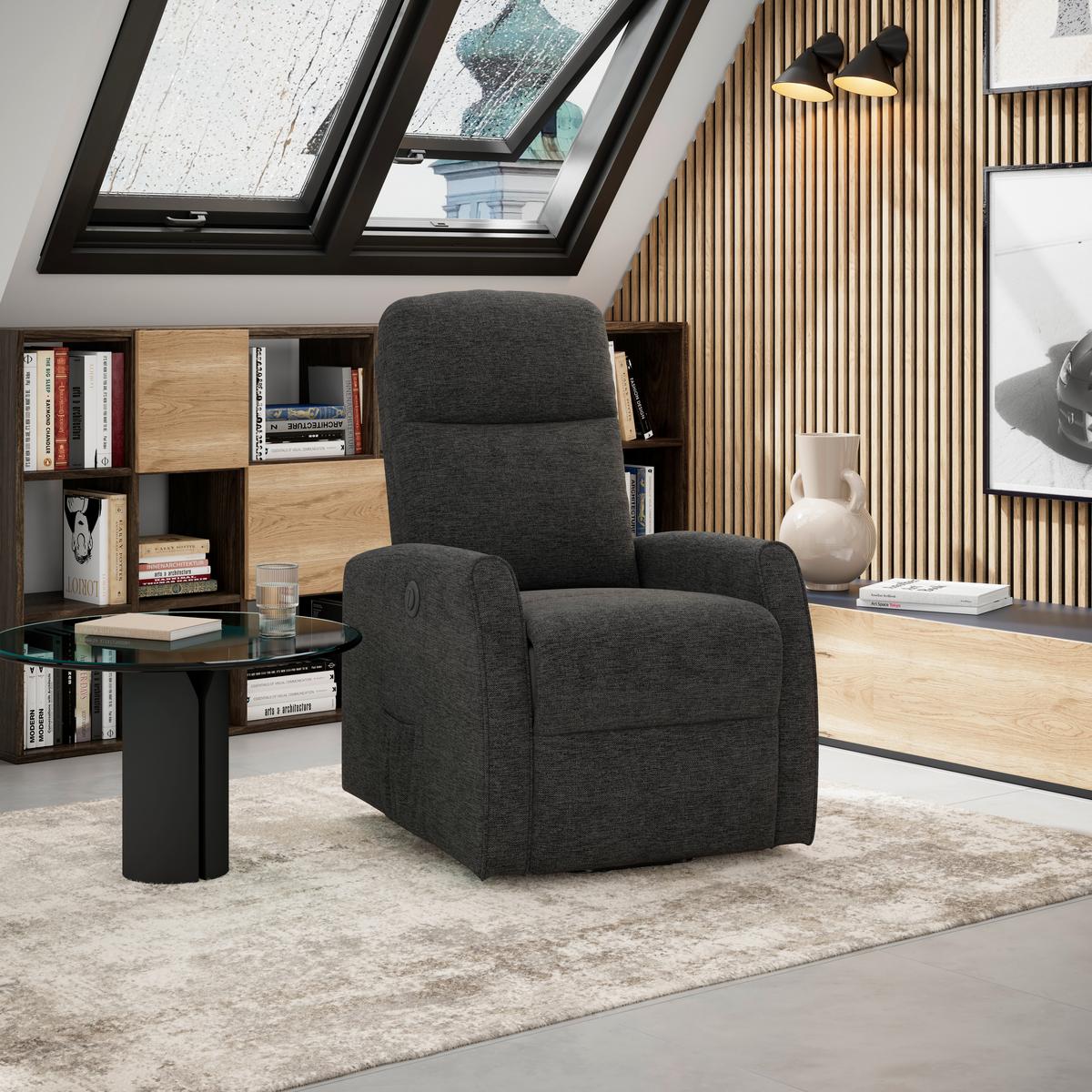 Fernsehsessel Athen dunkelgrau, B: 67,5 cm - Dunkelgrau, MODERN, Holz/Textil (67.5/107/88.5cm)