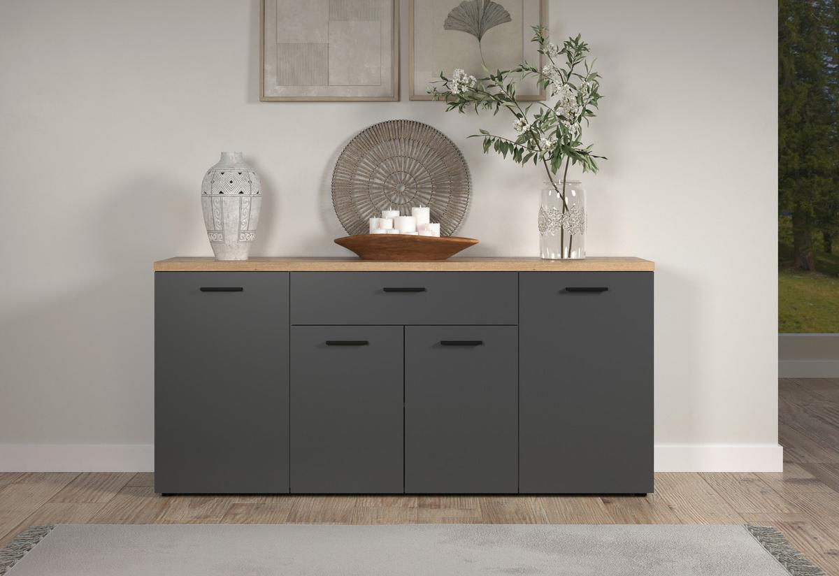 Sideboard Baggio Anthrazit/Eichefarben B: 180cm - Eichefarben/Anthrazit, Design, Holzwerkstoff (180/85/40cm) - MID.YOU