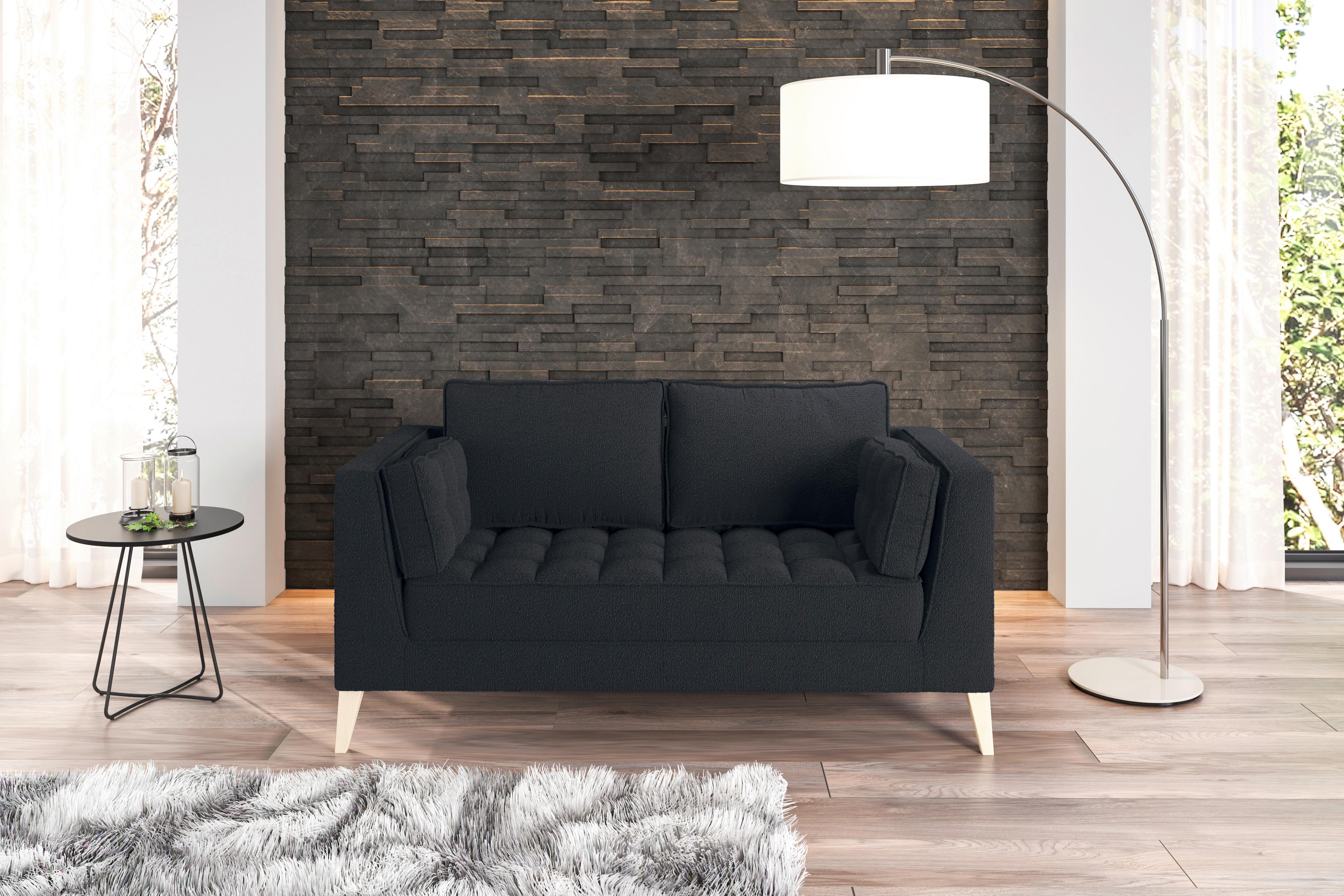 Dvoumístná pohovka DOTI, černá - černá/přírodní barvy, Design, kompozitní dřevo/textil (110/95/85cm) - MID.YOU