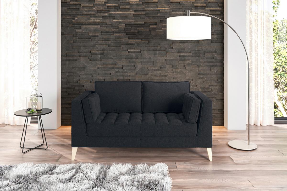 Dvoumístná pohovka DOTI, černá - černá/přírodní barvy, Design, kompozitní dřevo/textil (110/95/85cm) - MID.YOU