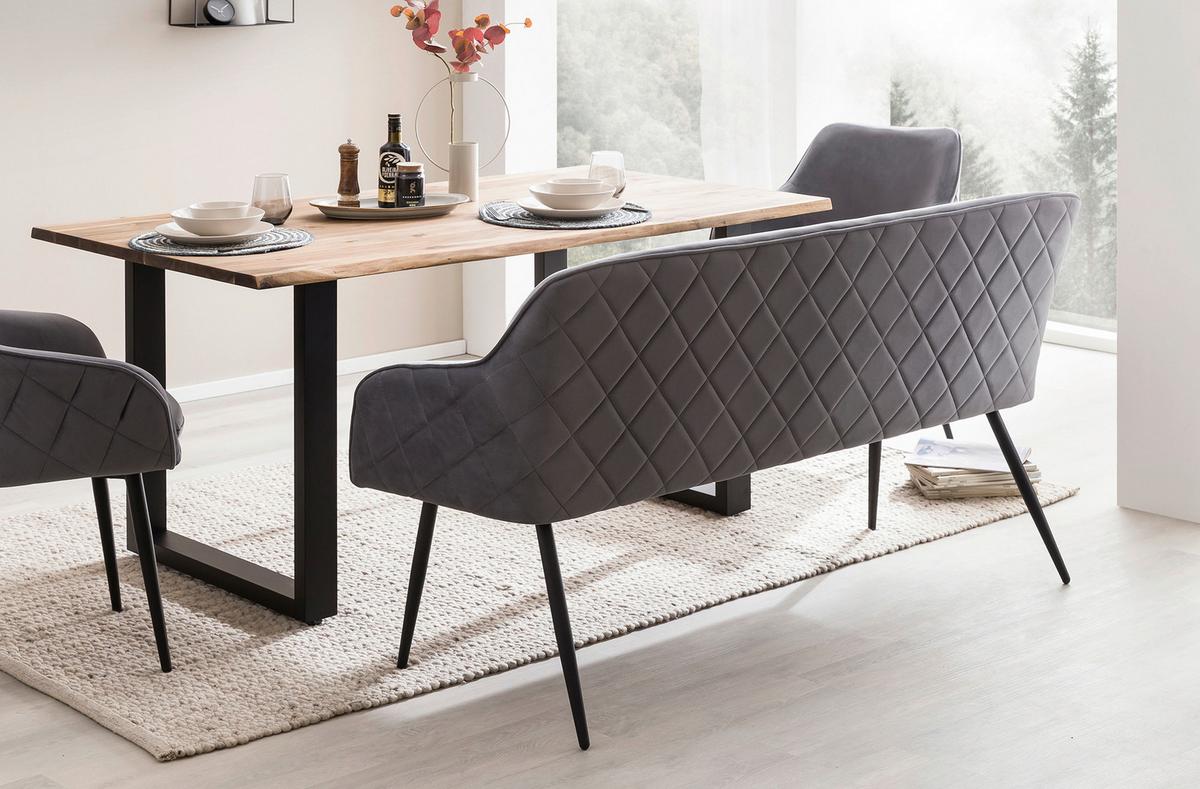 Tischgruppe Akazie Massiv/Grau 6--Teilig. - Naturfarben/Grau, MODERN, Holz/Textil (220/110/76,5cm) - Livetastic