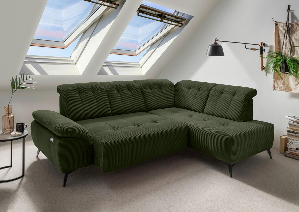 Ecksofa Fiore Dunkelgrün S: 272x200 cm - Dunkelgrün/Schwarz, MODERN, Textil (272/200cm) - Livetastic