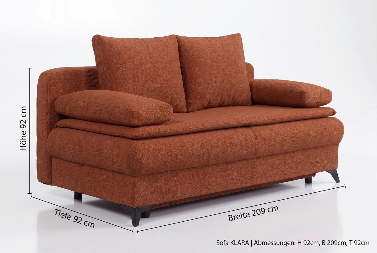 Rozkladacia pohovka KEN, hrdzavá - oranžová/čierna, Konventionell, kompozitné drevo/textil (209/105cm) - Based