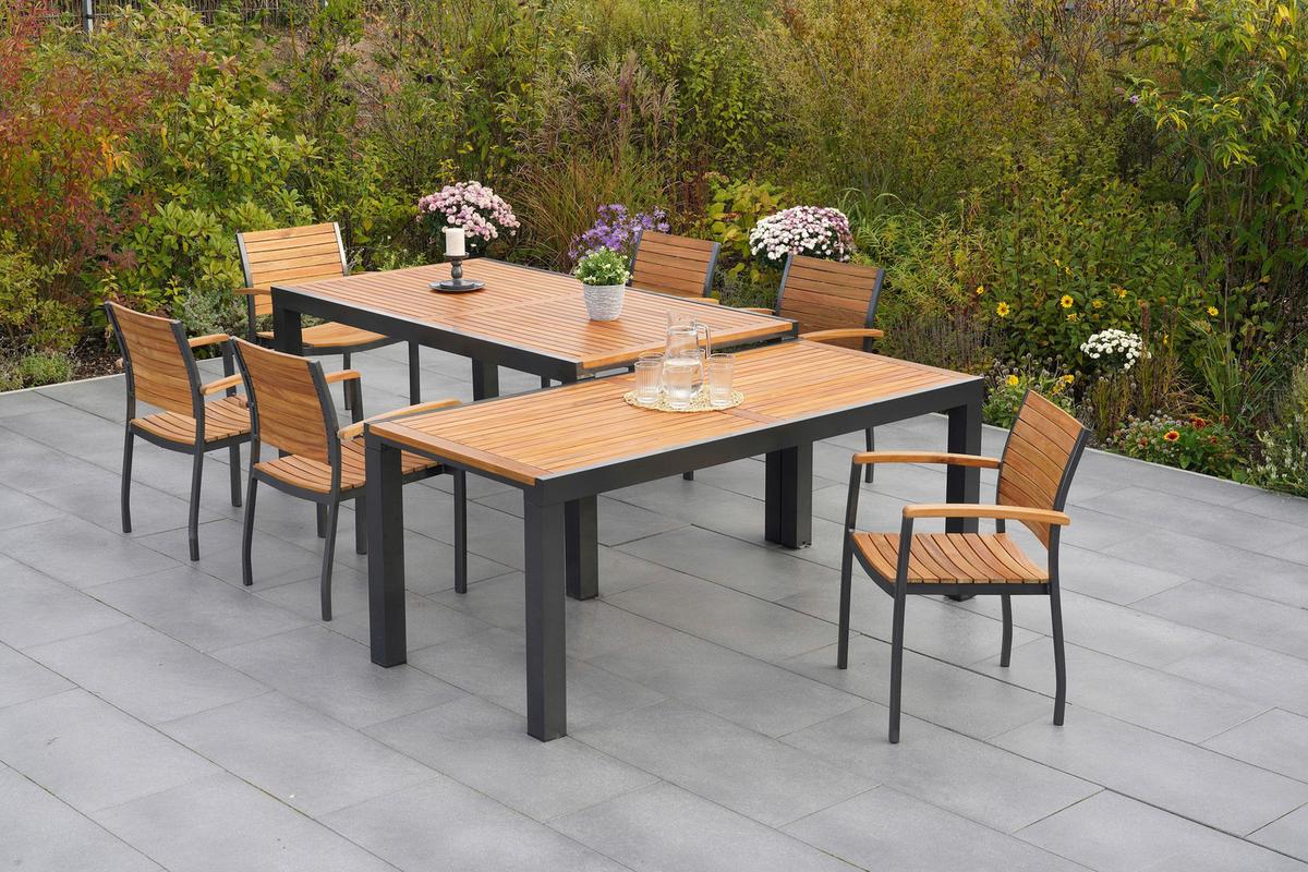 Gartengarnitur Santorin - Graphitfarben/Naturfarben, MODERN, Holz/Metall - Gardenson