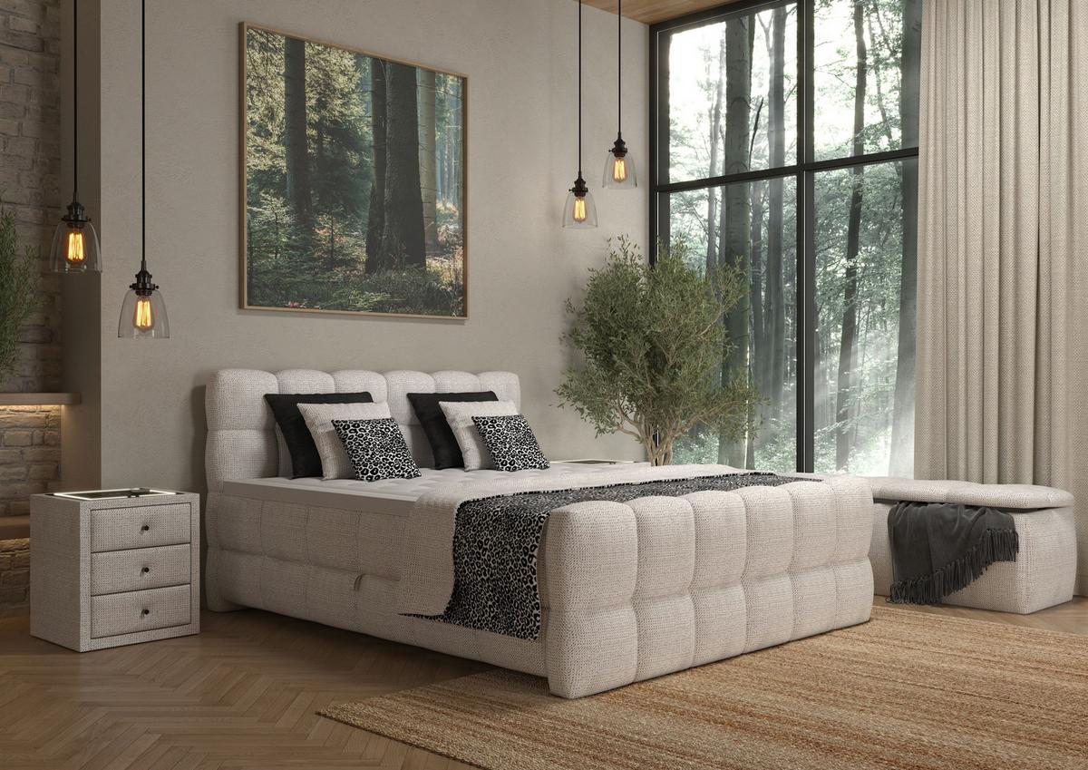 BOXSPRINGBETT inkl. Bettkasten 160x200 - Grauweiß/Schwarz, Trend, Holz/Holzwerkstoff (160/200cm) - Sembella