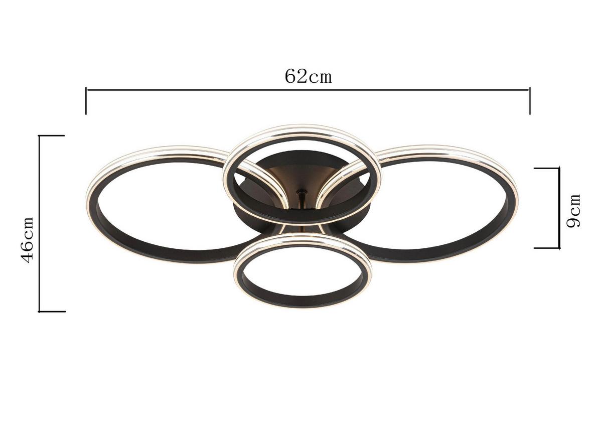 STROPNÉ LED SVIETIDLO MAXI - čierna/chrómová, Modern, kov/plast (62/46/9cm) - Mömax