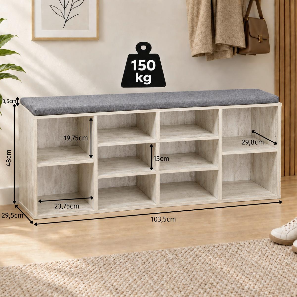 Schuhschrank Weiß 10 Fächer B: 103,5 cm - Grauweiß, MODERN, Holzwerkstoff (103,5/48/29,5cm) - Kesper