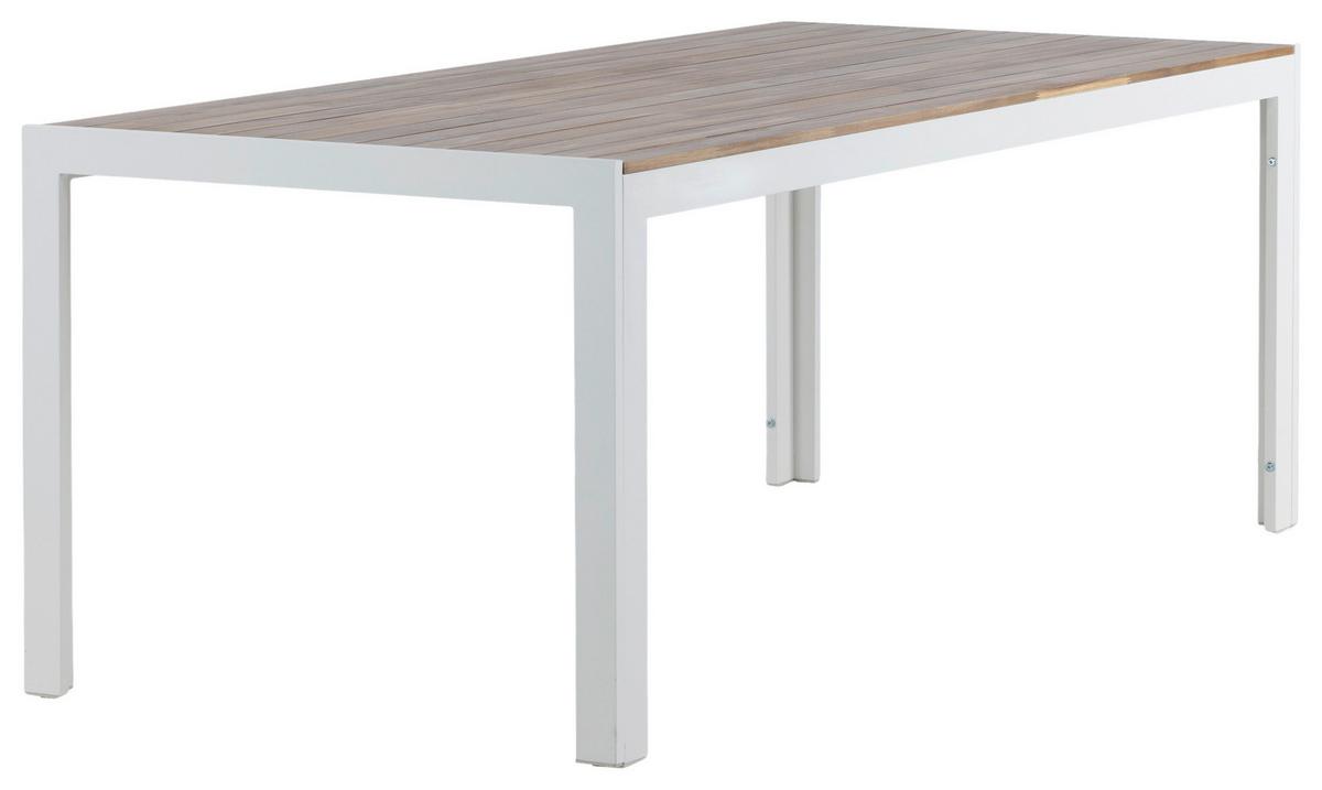 Gartentisch Bois - Weiß/Akaziefarben, KONVENTIONELL, Holz/Metall (200/100/76cm) - Gardenson