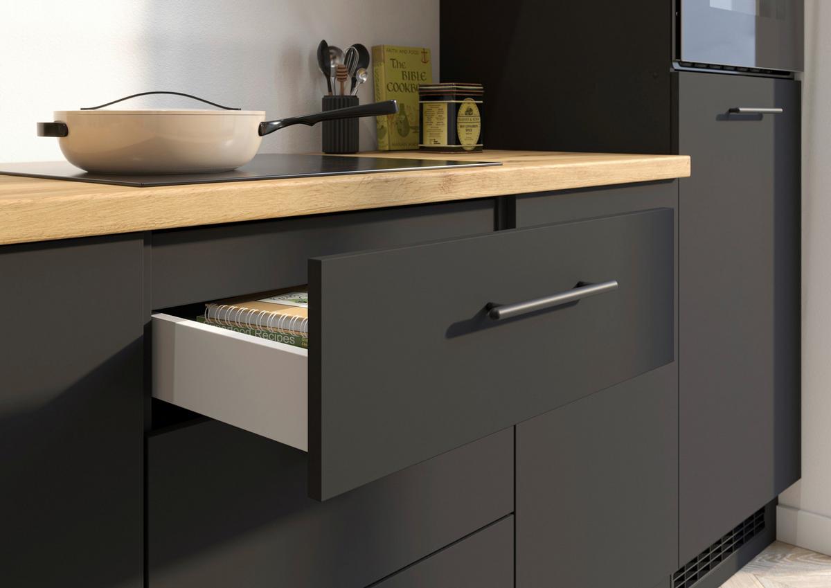 Küchenblock Capri Schwarz/Eiche Dekor B: 280 cm - Schwarz/Eiche Artisan, Basics, Glas/Holzwerkstoff (280cm) - MID.YOU