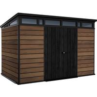 ZÁHRADNÝ DOMČEK PENT 11X7 - farba vlašského orecha, plast (342/218/226cm)