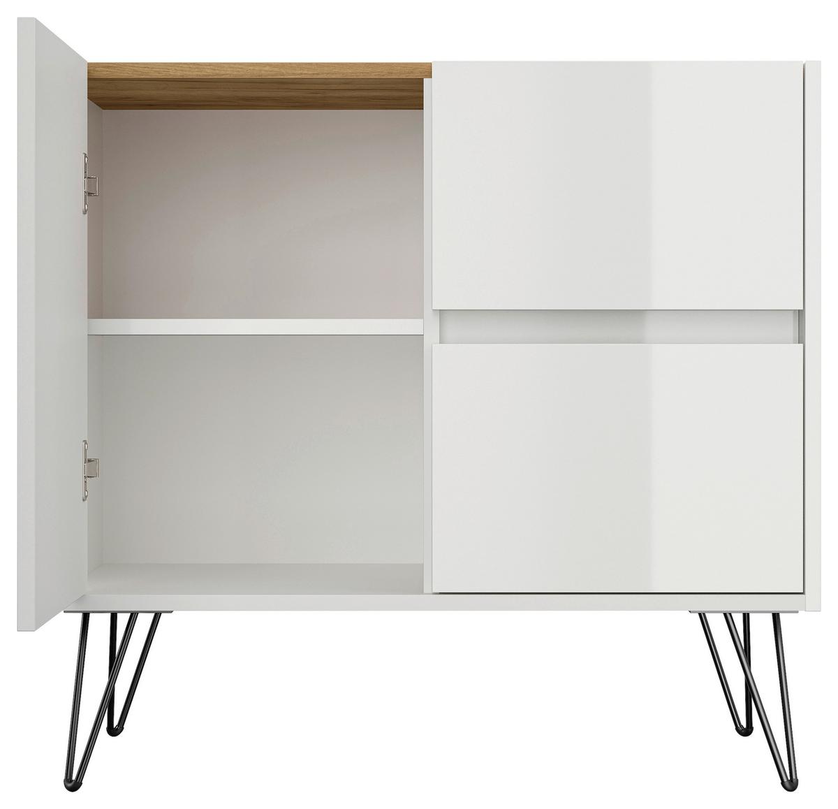 Sideboard Posseik Industrial Eichefarben/weiß B: 79 Cm - Weiß Hochglanz/Eichefarben, Design, Holzwerkstoff (79/75,8/42cm) - P & B