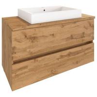 Waschbecken mit Unterschrank Pienza B: 100 cm Eiche Dekor - Eiche Wotan/Weiß, MODERN, Keramik/Holzwerkstoff (100cm) - Held