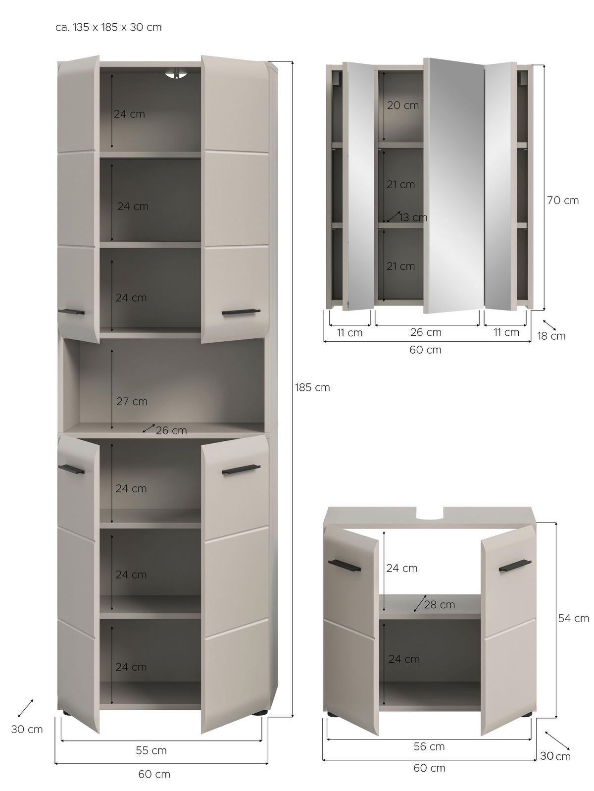 Badezimmer Ice Kaschmir B: 120cm - Kaschmir/Schwarz, Trend, Glas/Holzwerkstoff (120cm) - MID.YOU