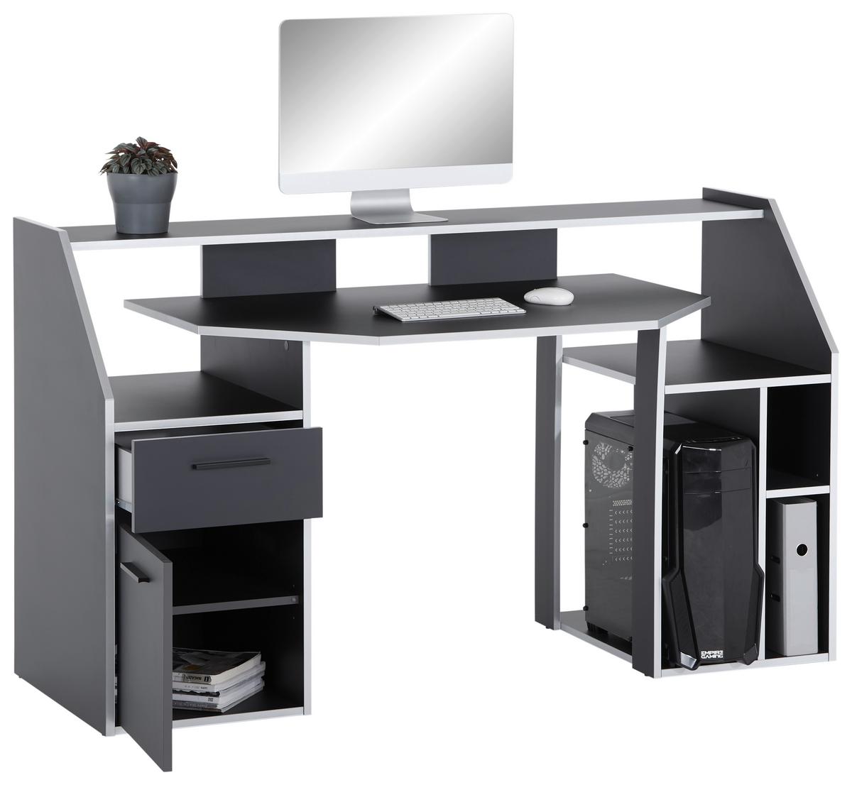 Gaming Tisch mit Stauraum B 160cm H 95cm Turbo Anthrazit - Anthrazit, MODERN, Holzwerkstoff (160/95/73cm)