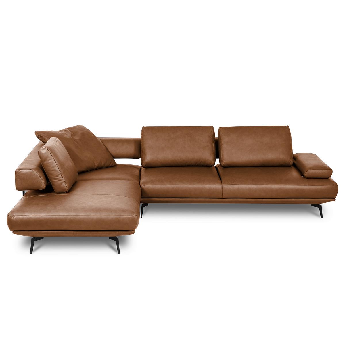Ecksofa Como Echtleder Cognac 237x306 - Cognac/Schwarz, Design, Leder (237/306cm) - Livetastic