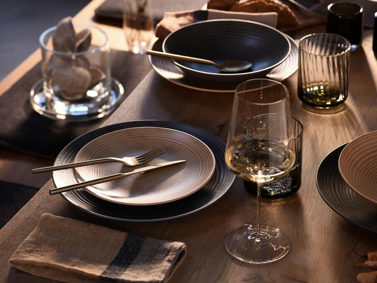 Tafelservice Catania Steinzeug Anthrazit Sandfarben - Sandfarben/Anthrazit, Design, Keramik - Creatable
