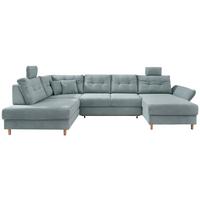 Wohnlandschaft mit Schlaffunktion, Hellblau - Naturfarben/Hellblau, MODERN, Textil (206/338-352/176cm) - Livetastic