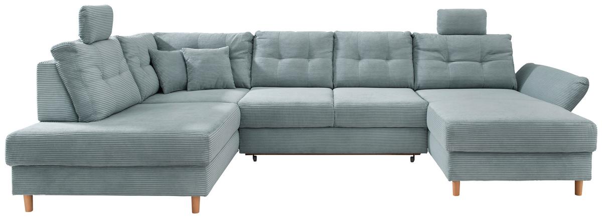 Wohnlandschaft mit Schlaffunktion, Hellblau - Naturfarben/Hellblau, MODERN, Textil (206/338-352/176cm) - Livetastic