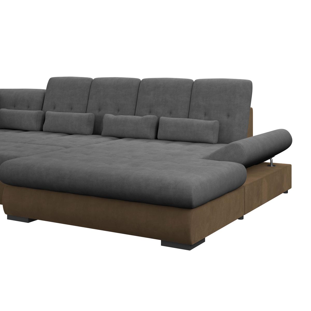 Wohnlandschaft Madera Mit Schlaffunktion Anthrazit - Hellbraun/Anthrazit, KONVENTIONELL, Kunststoff/Textil (212/358/190cm)