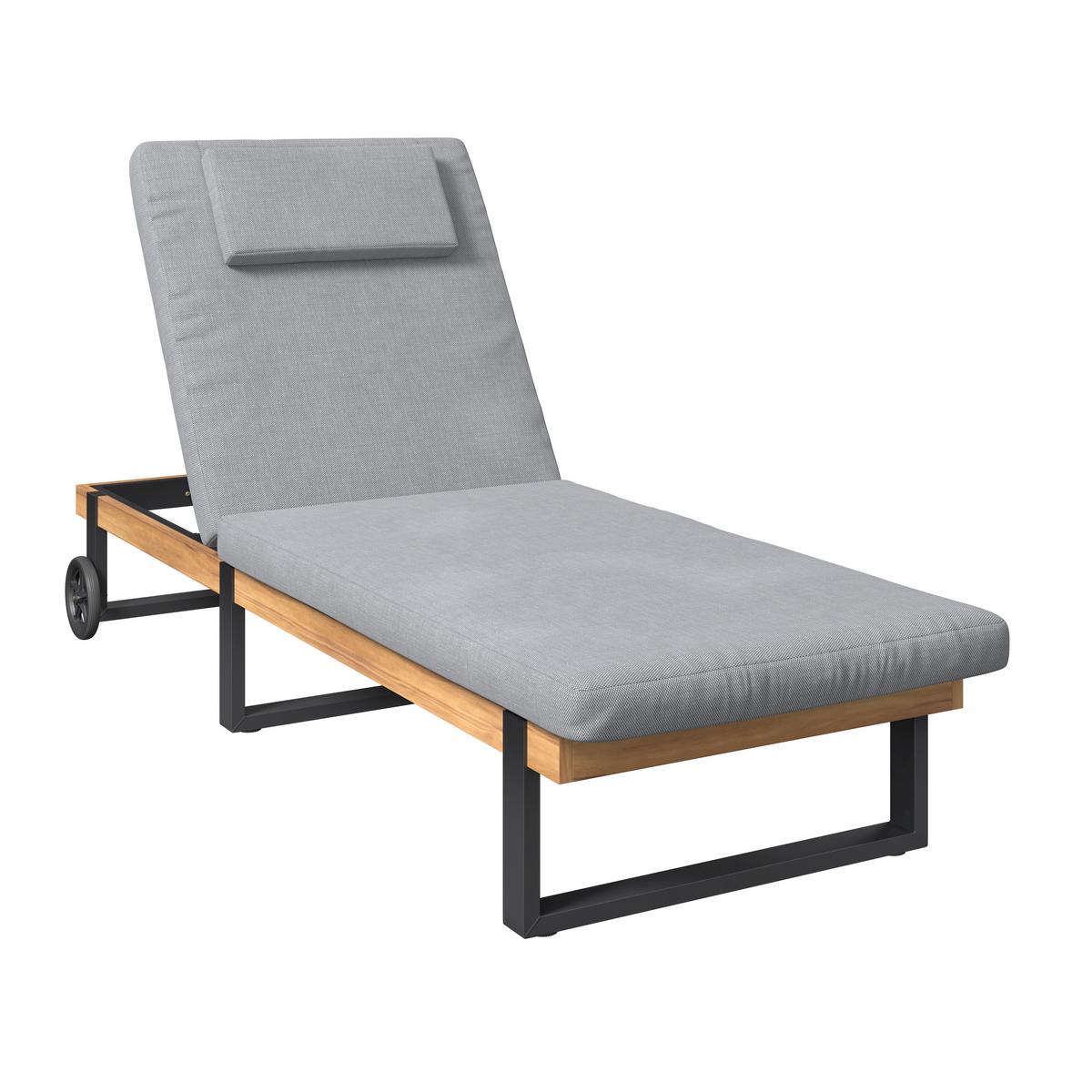 Sonnenliege Malibu - Grau, MODERN, Holz/Textil (200/65/28,5cm) - Beldano