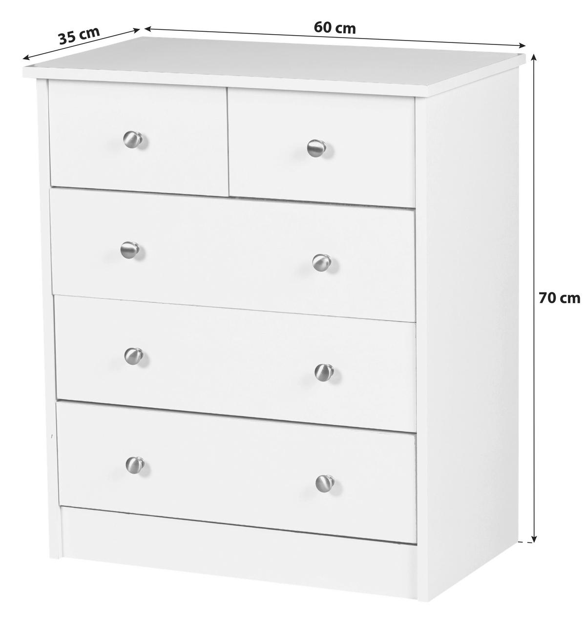 Kommode B 60cm Prue, Weiß - Weiß, KONVENTIONELL, Holzwerkstoff (60/70/35cm) - MID.YOU