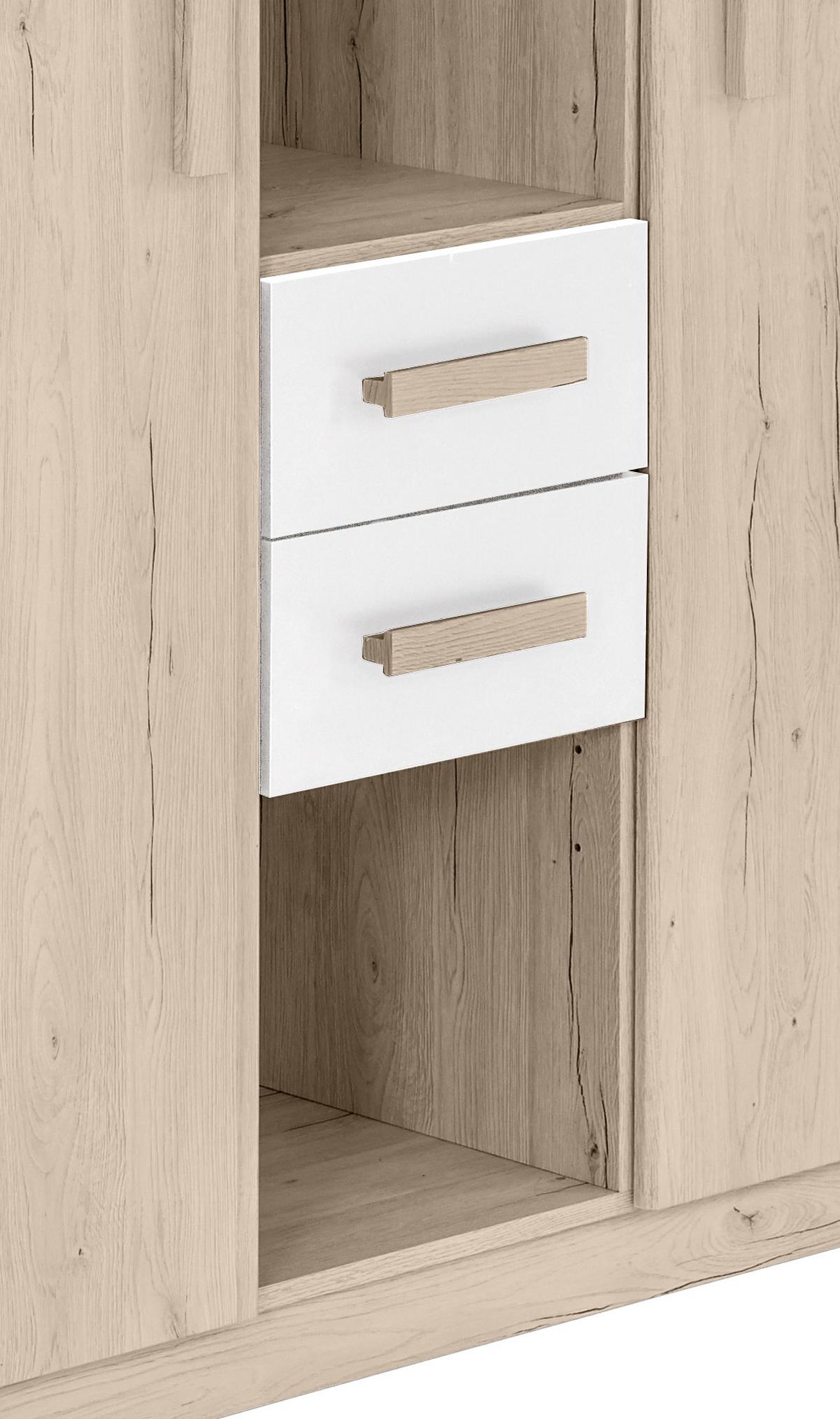 Kommode 124cm Cariba, Eiche Dekor/Weiß - Eichefarben/Weiß, Design, Holzwerkstoff (124/105/41cm) - MID.YOU