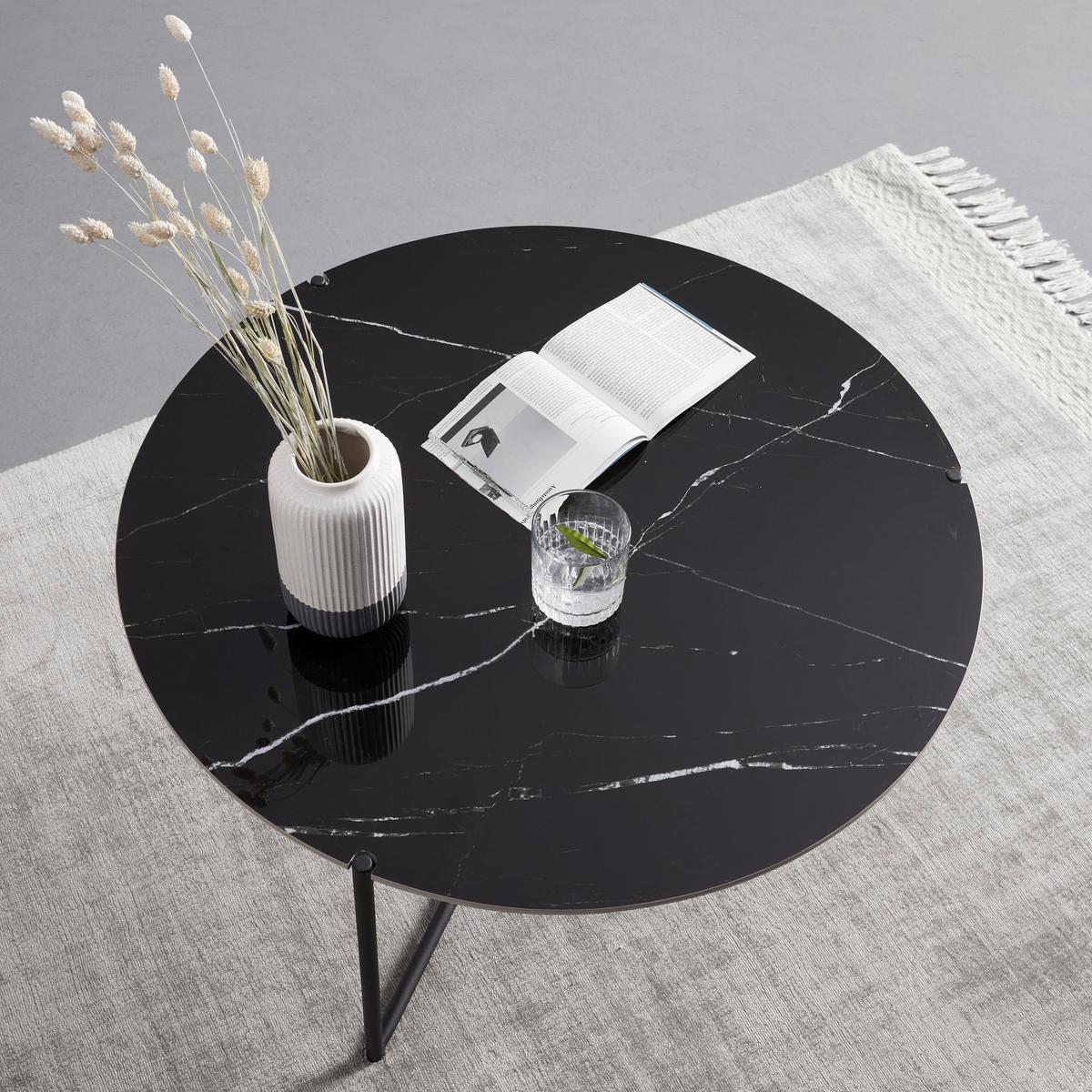 Konferenčný stolík NILA - čierna/biela, Modern, kov/kameň (79,5/79,5/39cm) - Bessagi Home