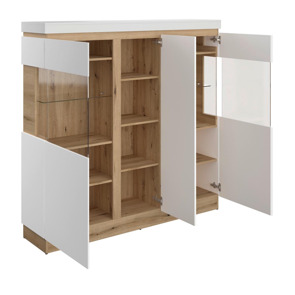 Highboard Calabria Weiß/Eiche Dekor B: 166,8 cm - Eichefarben/Weiß, Trend, Glas/Holzwerkstoff (166,8/163/40cm)