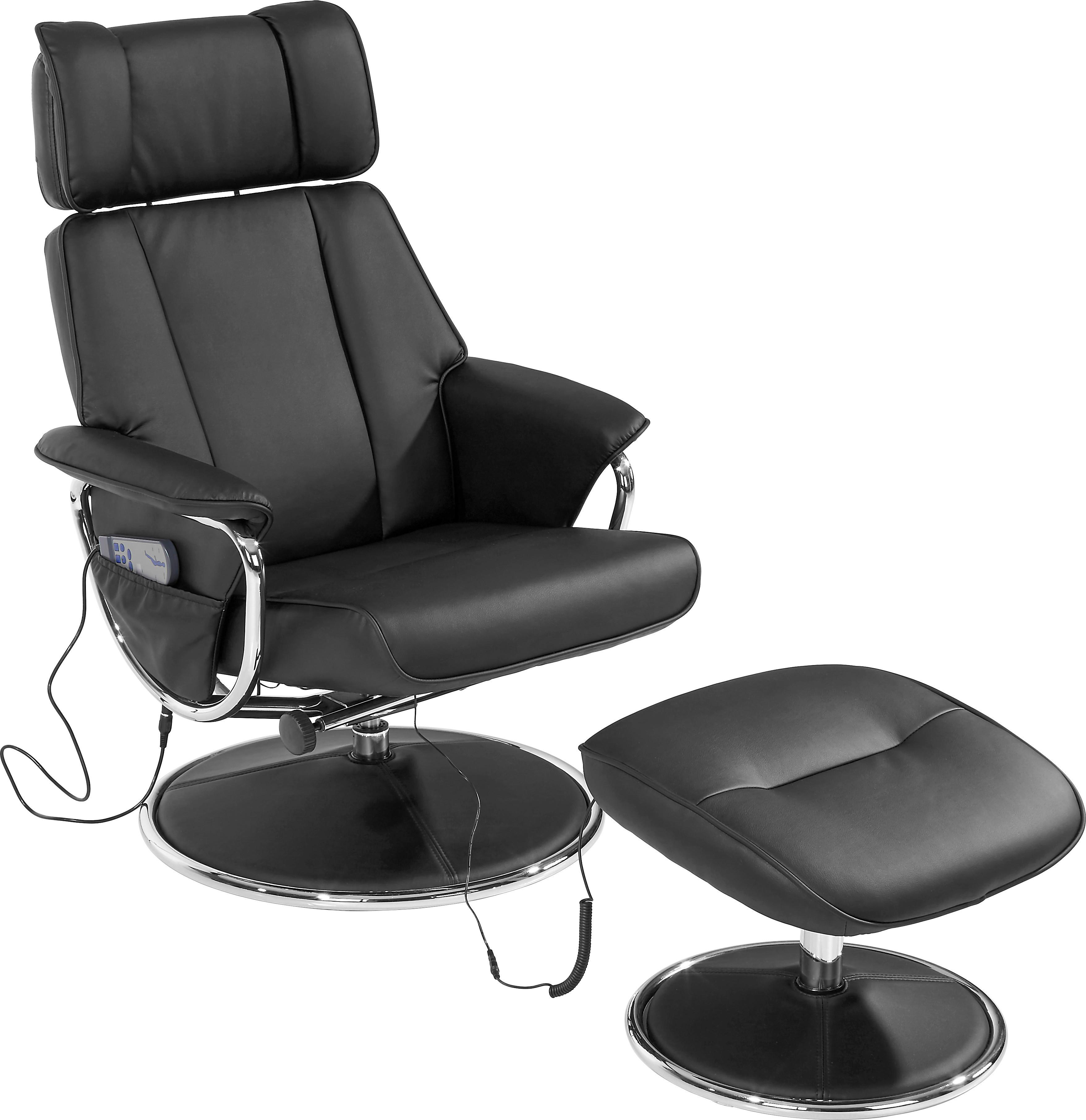 Fernsehsessel M. Massagefunkt. Paloma Lederlook Schwarz - Chromfarben/Schwarz, MODERN, Textil/Metall (77/107,5/83cm) - Luca Bessoni