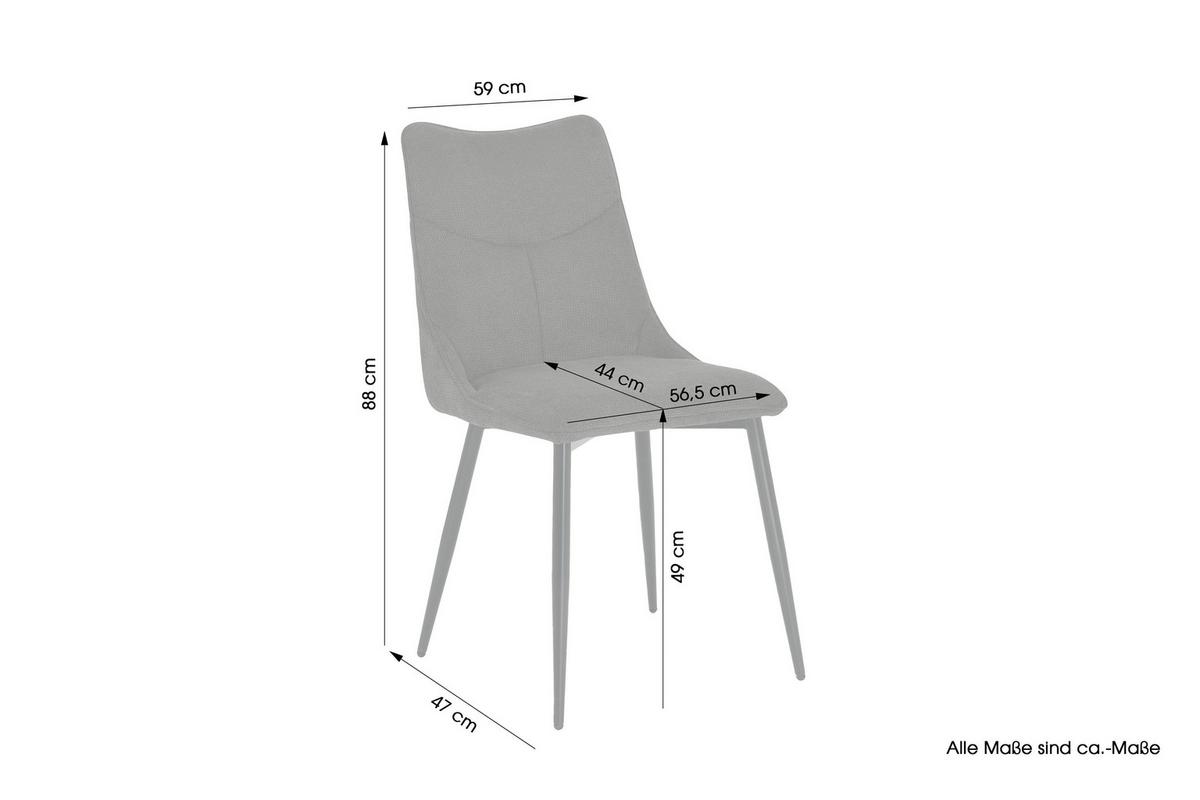 Esszimmerstuhl Carlo Anthrazit, Schwarz 2er Set - Anthrazit/Schwarz, Design, Textil/Metall (59/88/47cm) - MID.YOU