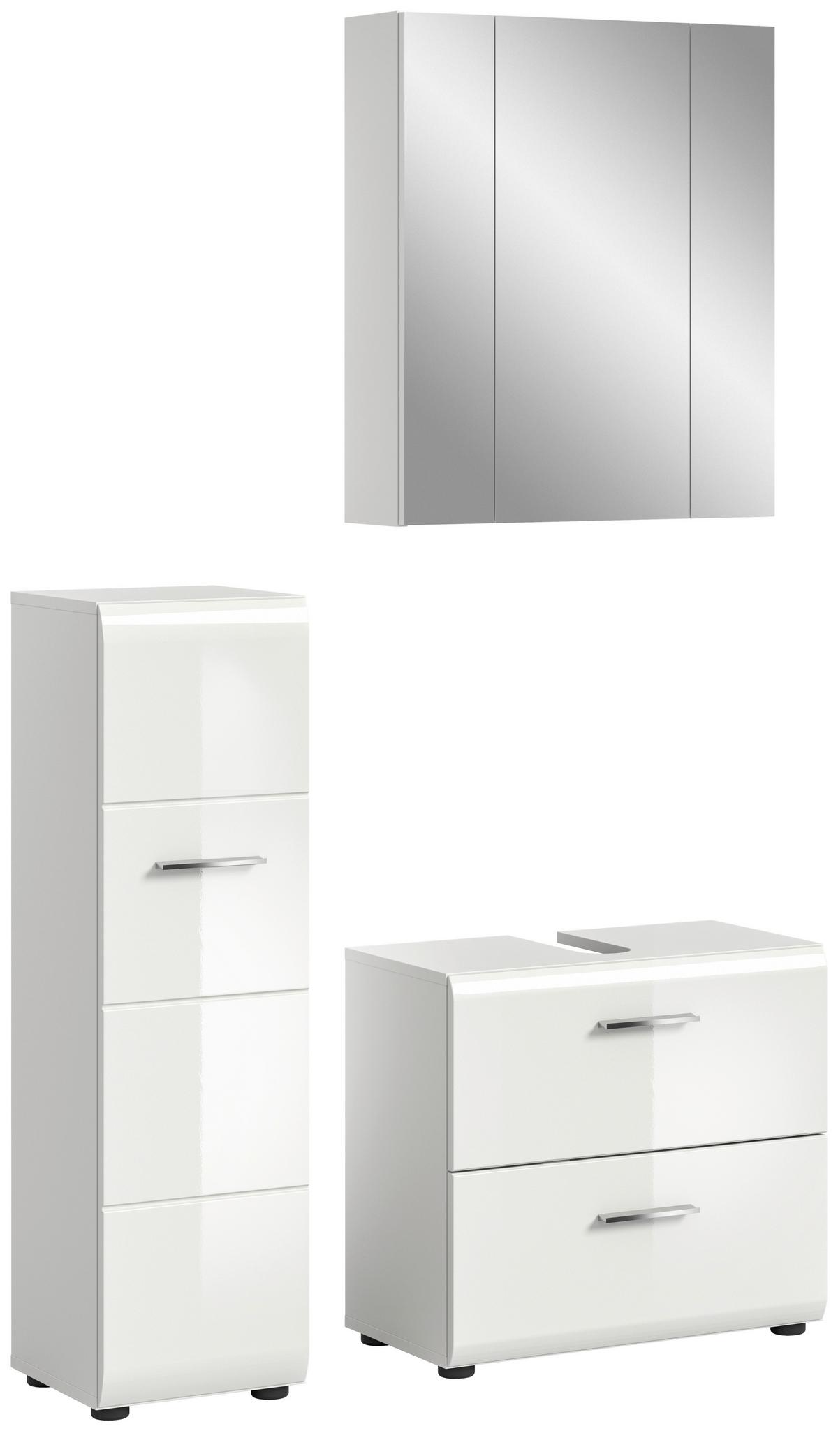 Badezimmer Ice Weiß Hg B: 90 Cm - Weiß Hochglanz/Schwarz, MODERN, Holzwerkstoff (90/173/30cm) - MID.YOU