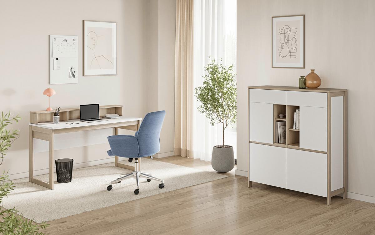 Schreibtisch Stranda Weß/Eiche B: 120cm - Eichefarben/Weiß, Design, Holzwerkstoff (120/91/60cm) - MID.YOU