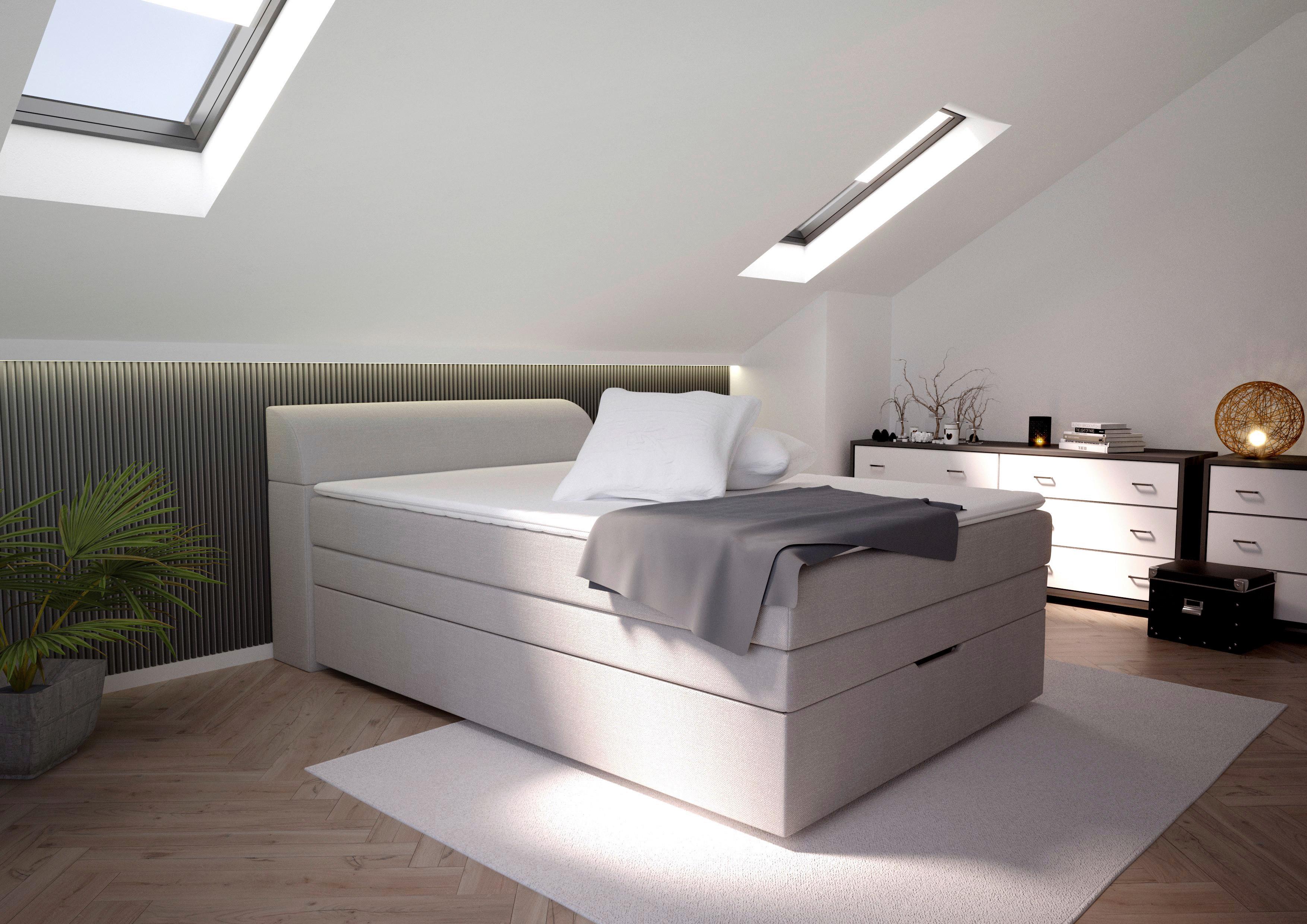 Boxspring Posteľ Flexi S Úložným Priestorom, 140x200 - čierna/sivá, Konvenčný, textil/plast (140/200cm) - Based
