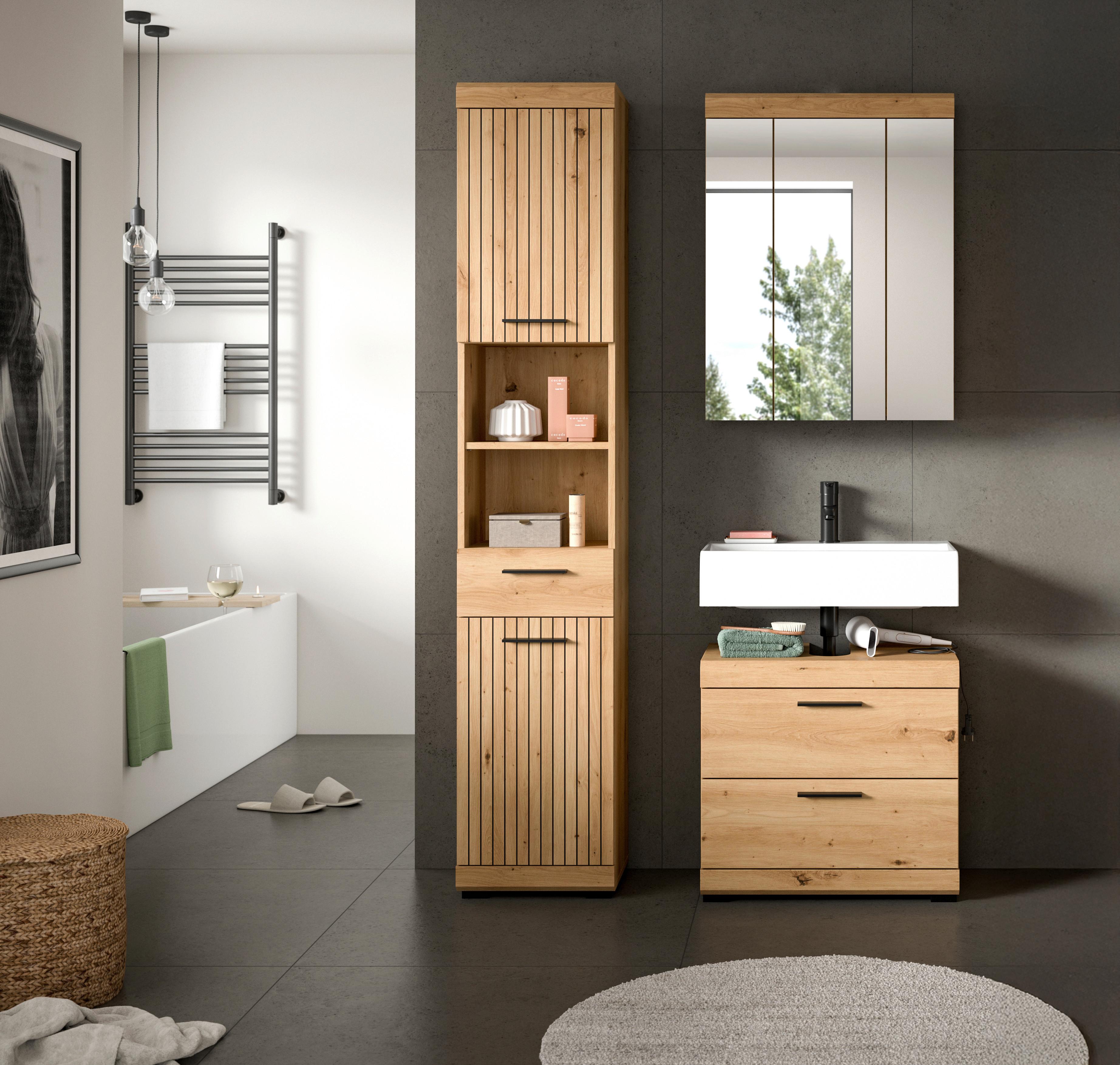 Badezimmer Scout Eiche Artisan Dekor B: 97cm - Schwarz/Eiche Artisan, Trend, Glas/Holzwerkstoff (97cm) - MID.YOU