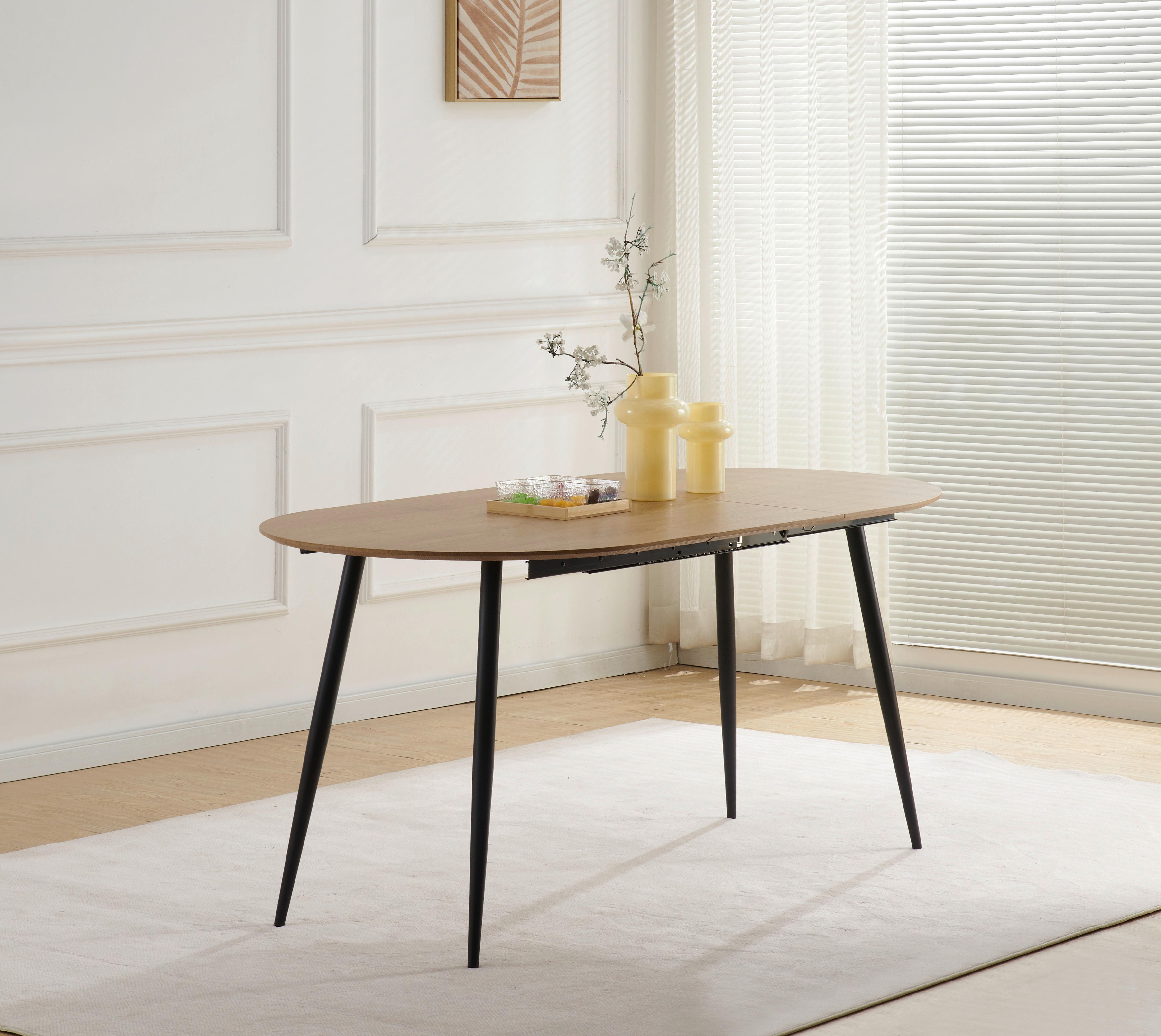 Ausziehtisch Lias 120 Az Mdf Eiche Dekor, B: 120-160 cm - Eichefarben/Schwarz, KONVENTIONELL, Holzwerkstoff/Metall (120-160/75/80cm) - MID.YOU