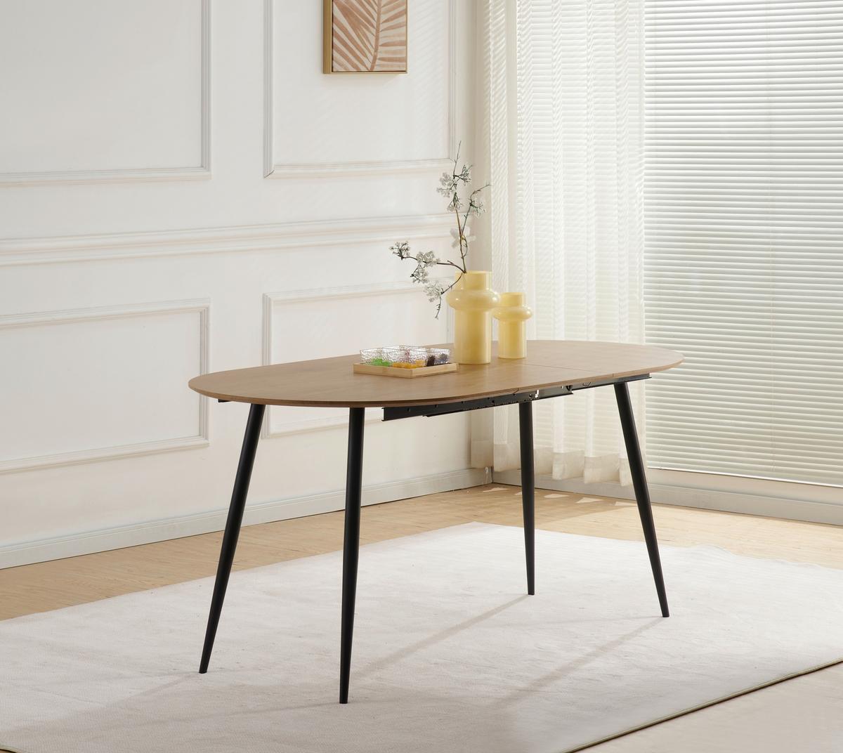 Ausziehtisch Lias 120 Az Mdf Eiche Dekor, B: 120-160 Cm - Eichefarben/Schwarz, KONVENTIONELL, Holzwerkstoff/Metall (120-160/75/80cm) - MID.YOU