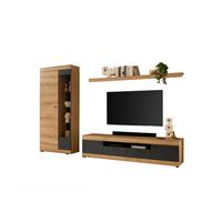 Wohnwand Soleto Graphit/Eichefarben B: 300cm - Eichefarben/Schwarz, Design, Glas/Holzwerkstoff (300/201/45cm) - MID.YOU