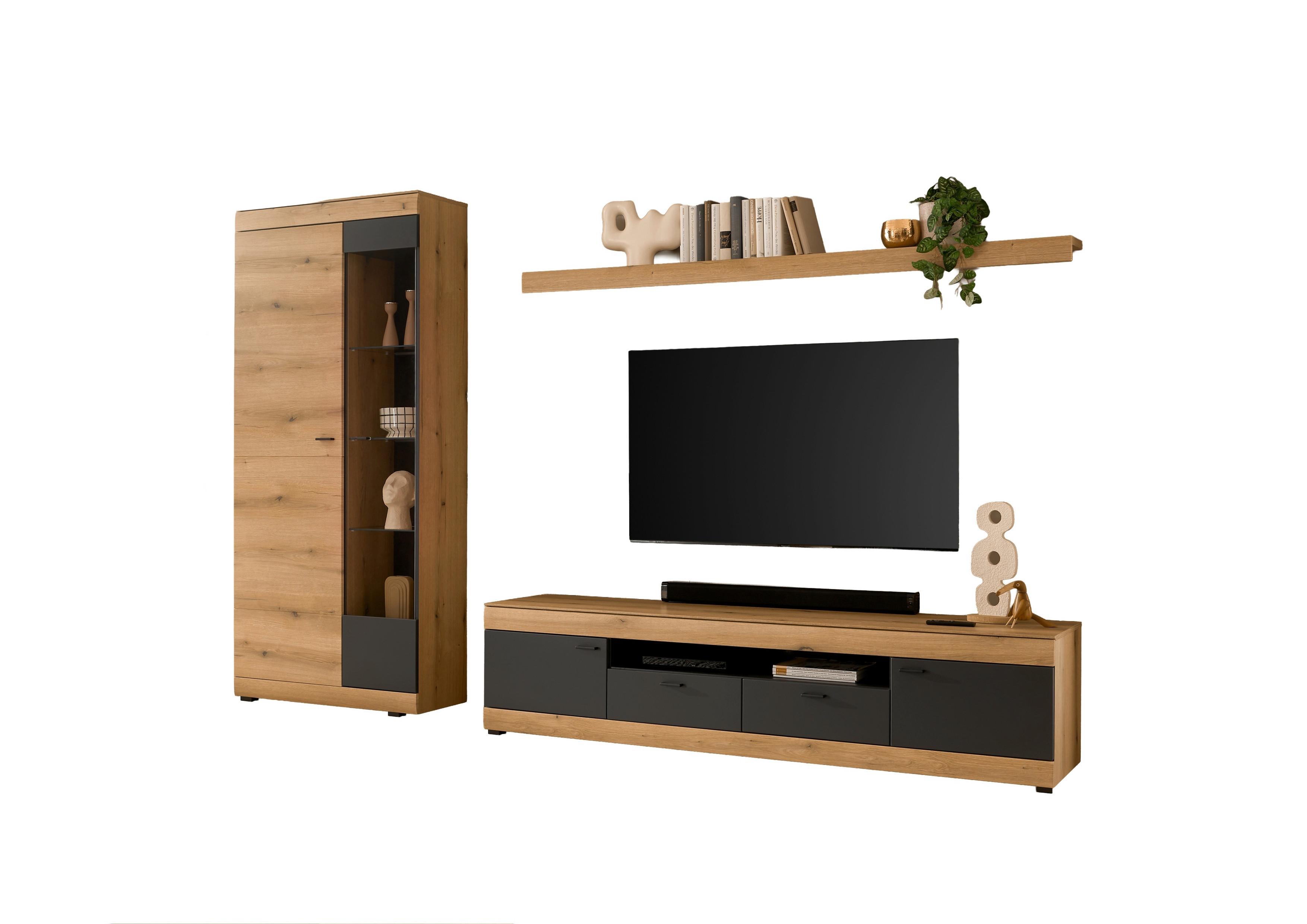 Wohnwand Soleto Graphit/Eichefarben B: 300cm