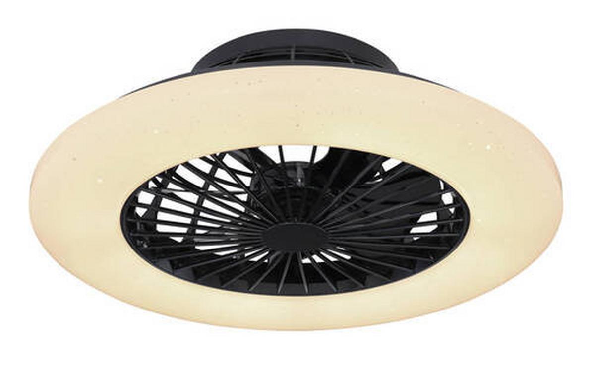 Deckenventilator Opal/schwarz Led-Leuchte Fernbedienung - Opal/Schwarz, Basics, Kunststoff/Metall (52,5/17,5cm) - Globo