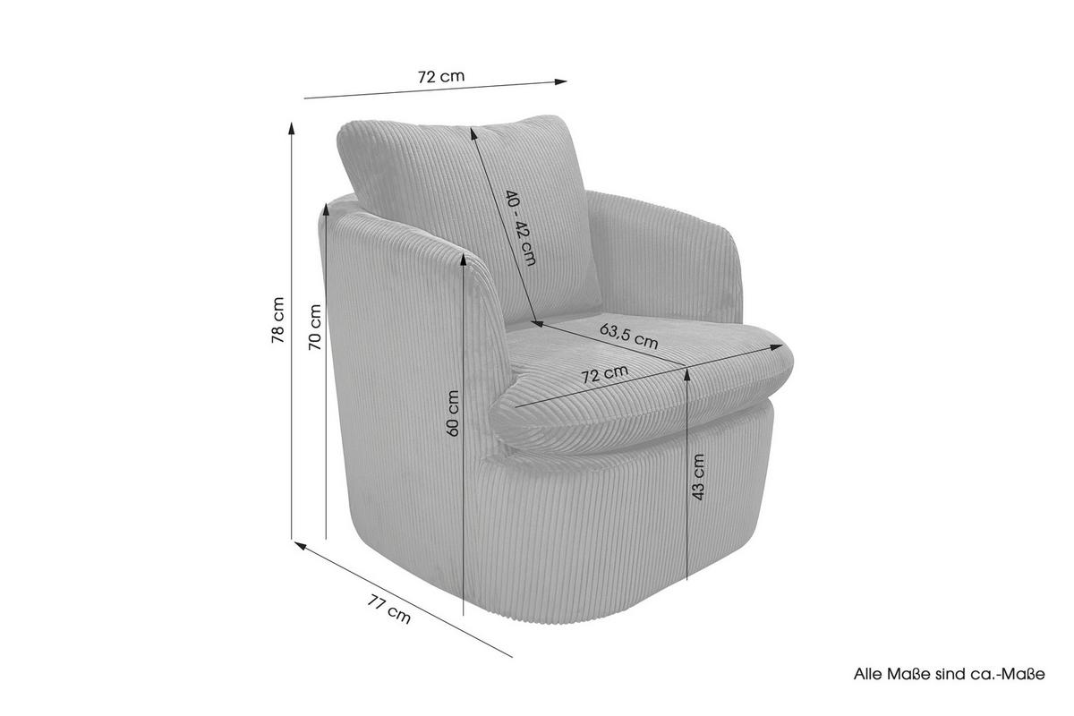 Sessel Harmony Dunkelgrau B: 72 cm - Dunkelgrau, Basics, Textil (72/78/77cm) - MID.YOU