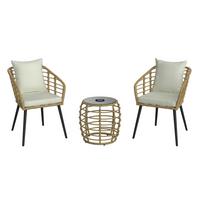 Balkonmöbel Set Sun Metall/ Kunststoff mit Kissen - Beige/Schwarz, MODERN, Glas/Kunststoff (56/72/66cm) - Beldano