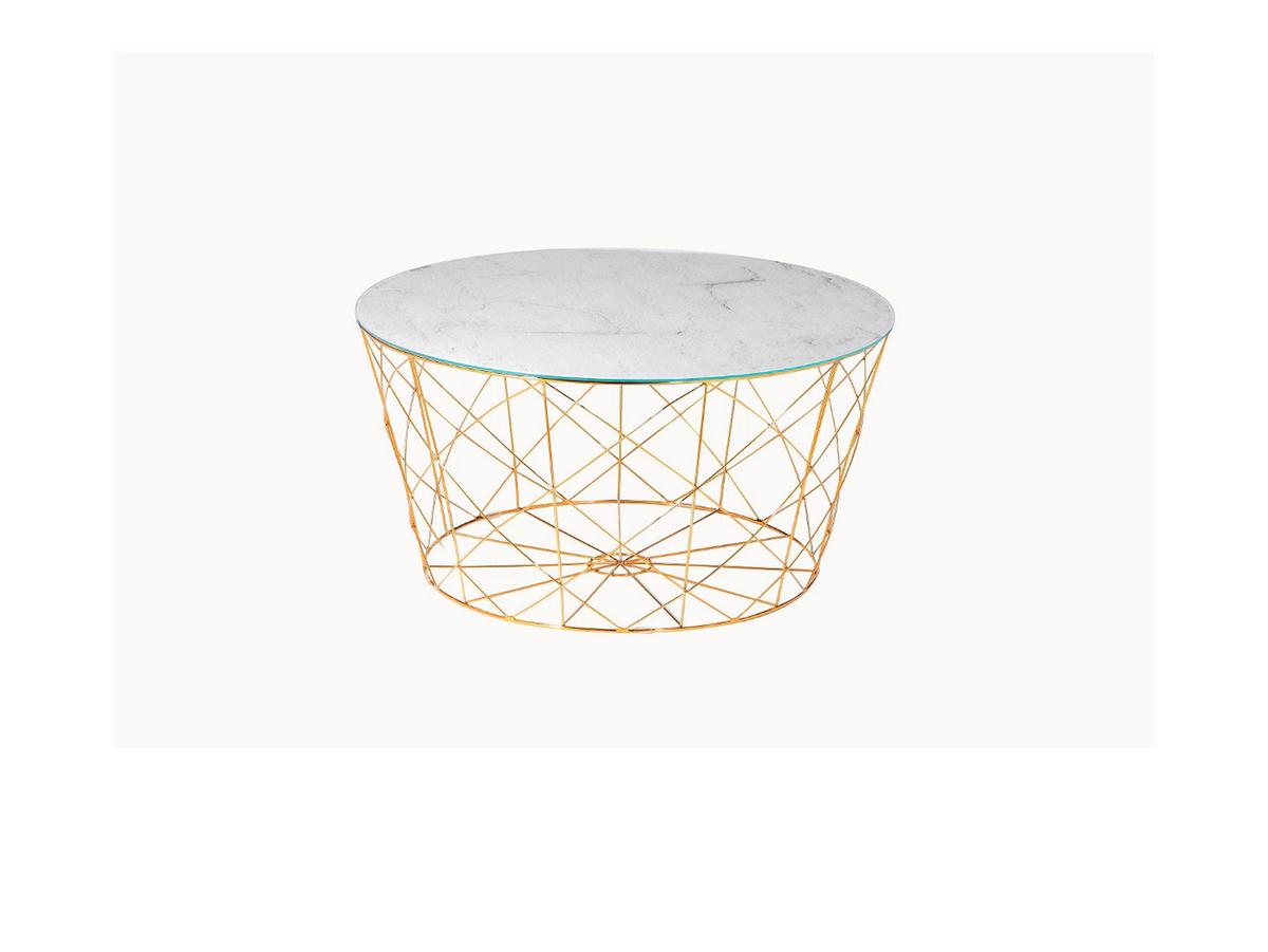 Couchtisch Weiß, Goldfarben L: 80 Cm - Goldfarben/Weiß, Design, Glas/Metall (80/80/45cm) - Livetastic