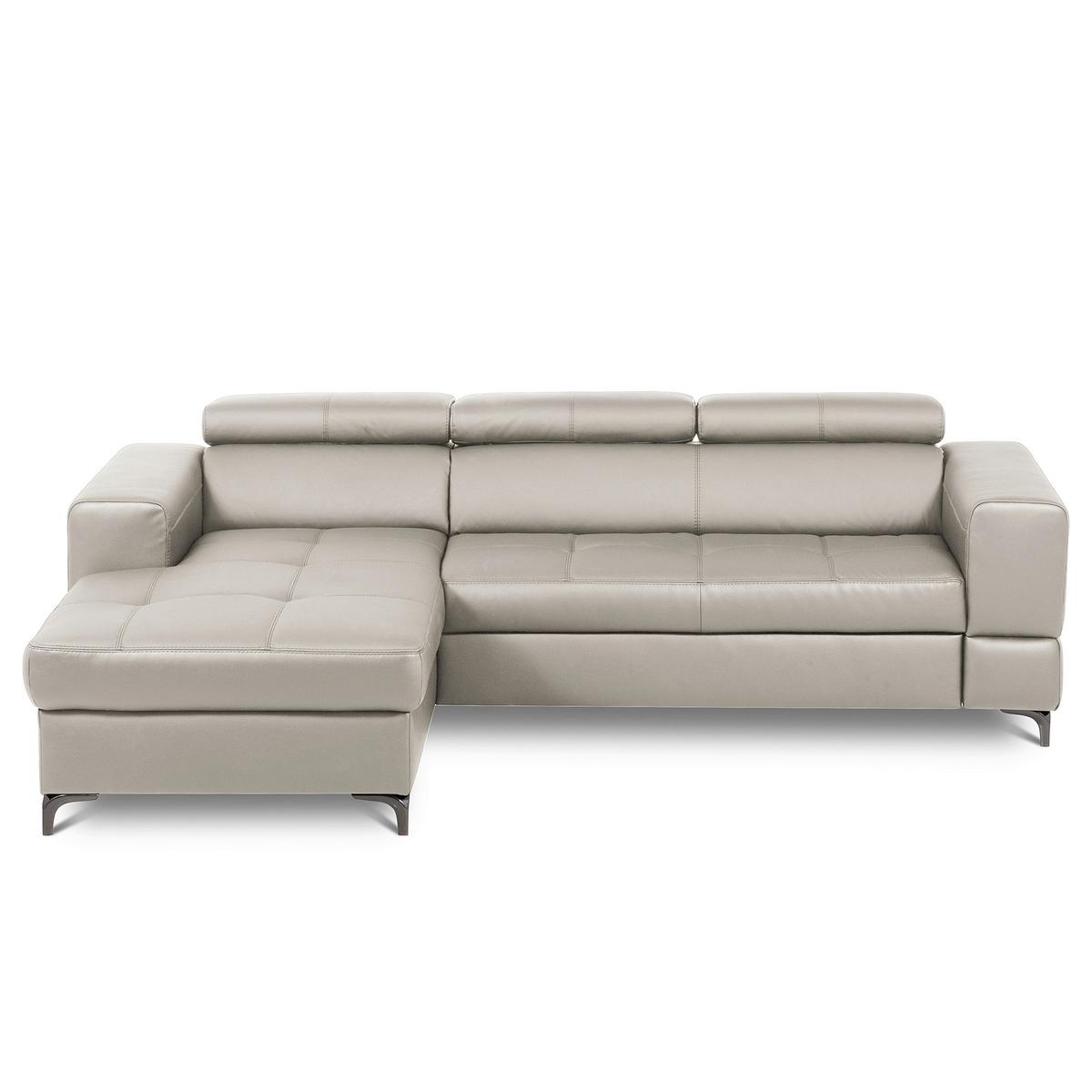 Ecksofa Torino Teilleder Platinfarben 173x247 - Platinfarben/Schwarz, Design, Leder/Textil (173/247cm) - Livetastic