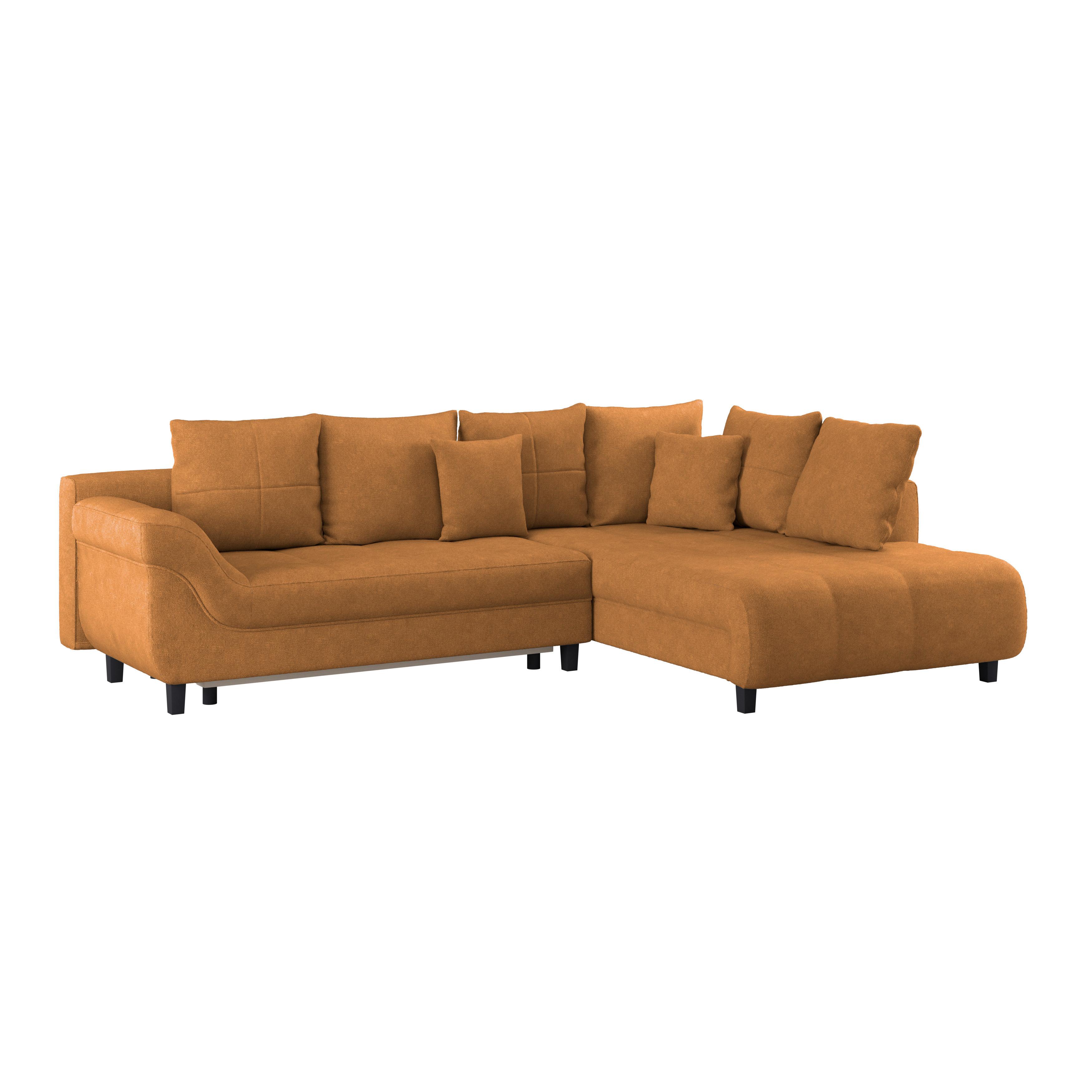 Ecksofa Mit Schlaffunktion & Bettkasten Mendoza Orange - Schwarz/Orange, Design, Textil (309/197cm) - Ondega