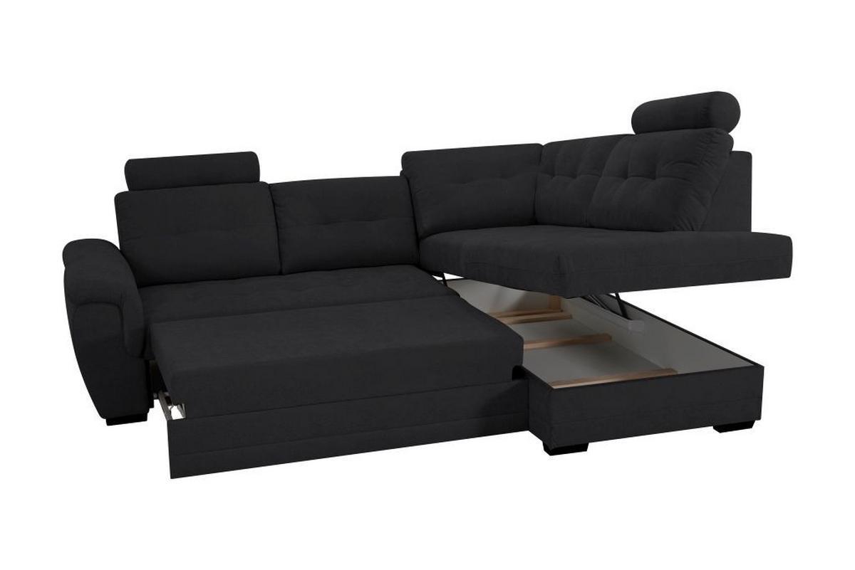 Rohová sedačka FALCO, pravá, černá žinylka,2x op.hlavy - černá, Konvenční, dřevo/kompozitní dřevo (251/183cm) - Ondega