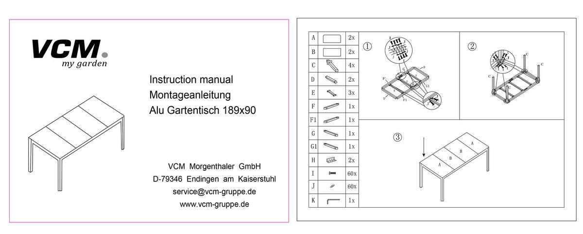 Gartentischgruppe 9-Tlg. Vcm aus Aluminium - Anthrazit/Schwarz, Basics, Glas/Textil - Gardenson