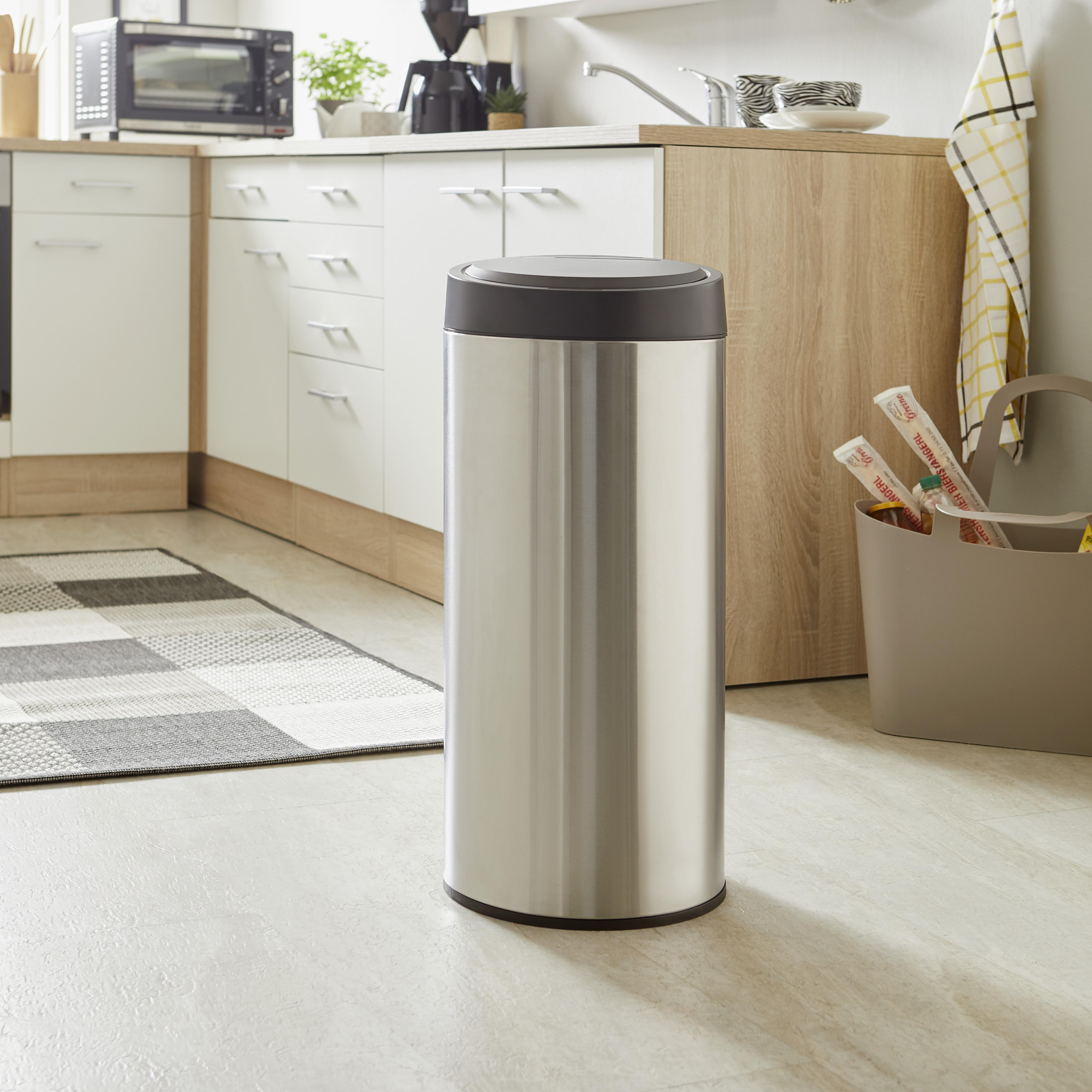 Mülleimer Carlee Mit Sensor 30 L Metall Silber - Silberfarben/Schwarz, Basics, Kunststoff/Metall (29,5/68cm) - Homezone
