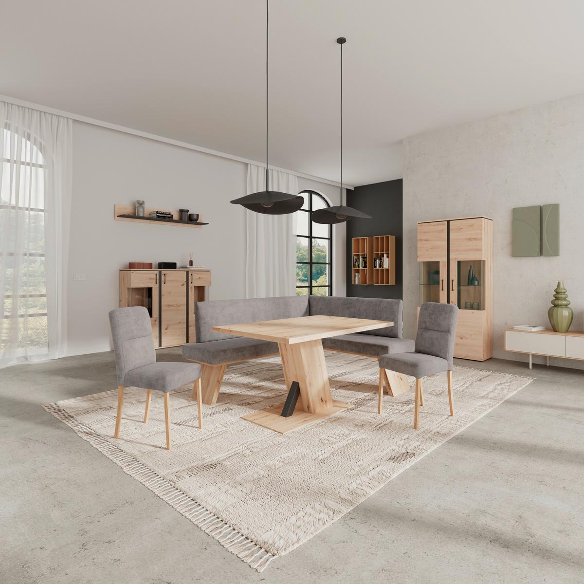 Eckbank Emma Ii Webstoff Grau, B: 160 Cm - Eichefarben/Grau, KONVENTIONELL, Holzwerkstoff/Textil (160/140cm)